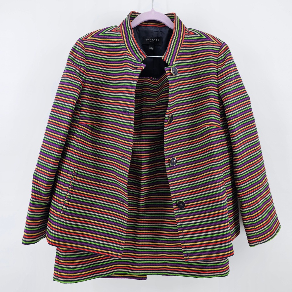 Talbots Skirt Suit Women Multi Color Striped Jacket 10P Skirt 10 Set